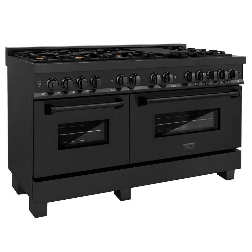 ZLINE 60 in. 7.4 cu. ft. Legacy Dual Fuel Range with 9 Burner Gas Cooktop and 2 Electric Convection Ovens in Black Stainless Steel (RAB-60)