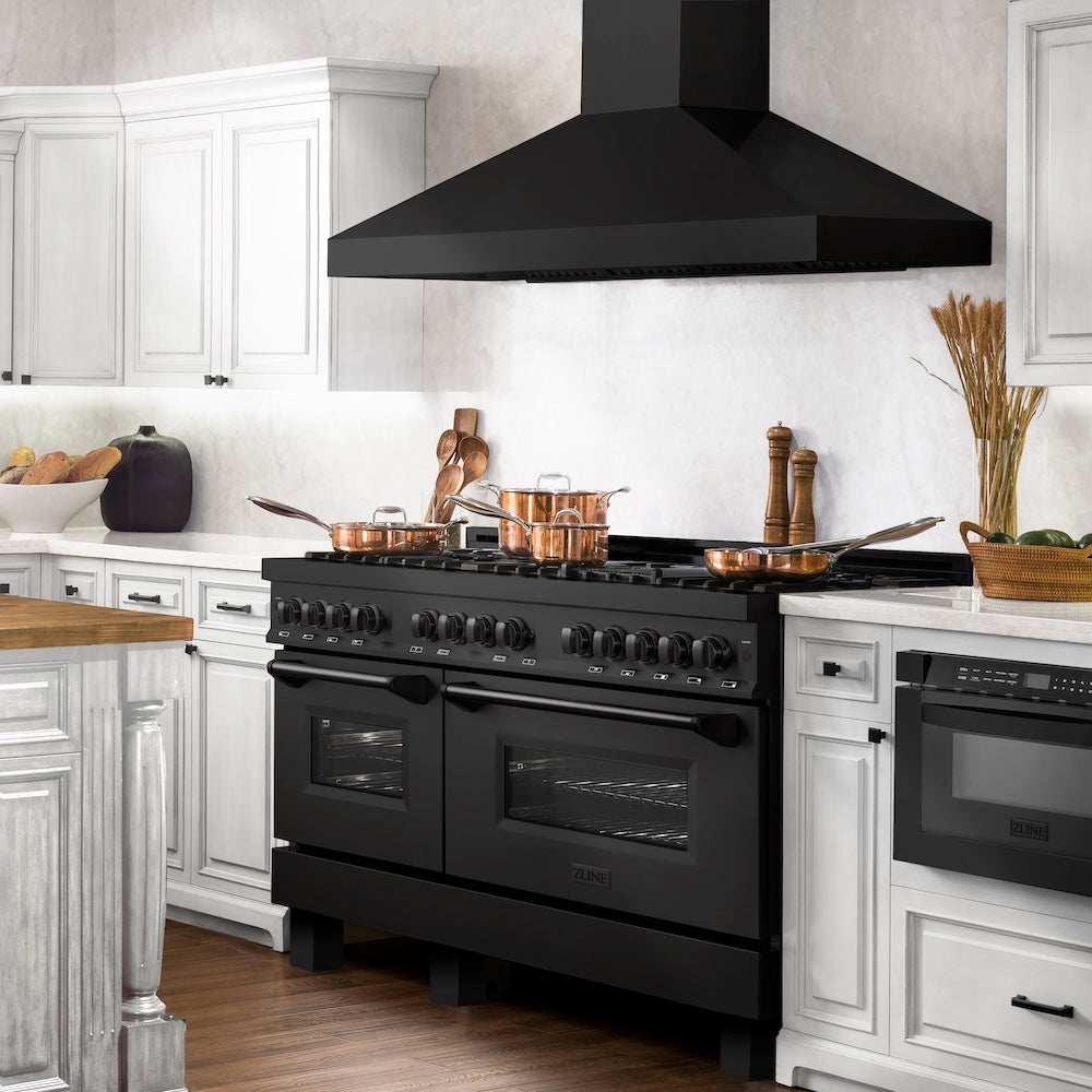 ZLINE 60 in. 7.4 cu. ft. Legacy Dual Fuel Range with 9 Burner Gas Cooktop and 2 Electric Convection Ovens in Black Stainless Steel, Open Box-Good Condition