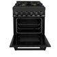 ZLINE 24 in. 2.8 cu. ft. Legacy Dual Fuel Range with Gas Cooktop and Electric Convection Oven in Black Stainless Steel with 4 Brass Burners, Open Box-Good Condition