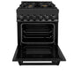 ZLINE 24 in. 2.8 cu. ft. Legacy Dual Fuel Range with Gas Cooktop and Electric Convection Oven in Black Stainless Steel with 4 Brass Burners, Open Box-Great Condition