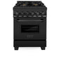 ZLINE 24 in. 2.8 cu. ft. Legacy Dual Fuel Range with Gas Cooktop and Electric Convection Oven in Black Stainless Steel with 4 Brass Burners, Open Box-Good Condition