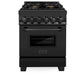 ZLINE 24 in. 2.8 cu. ft. Legacy Dual Fuel Range with Gas Cooktop and Electric Convection Oven in Black Stainless Steel with 4 Brass Burners, Open Box-Great Condition