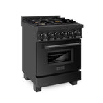ZLINE 24 in. 2.8 cu. ft. Legacy Dual Fuel Range with Gas Cooktop and Electric Convection Oven in Black Stainless Steel with 4 Brass Burners, Open Box-Good Condition