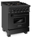 ZLINE 24 in. 2.8 cu. ft. Legacy Dual Fuel Range with Gas Cooktop and Electric Convection Oven in Black Stainless Steel with 4 Brass Burners, Open Box-Great Condition