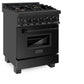 ZLINE 24 in. 2.8 cu. ft. Legacy Dual Fuel Range with Gas Cooktop and Electric Convection Oven in Black Stainless Steel with 4 Brass Burners, Open Box-Good Condition