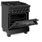 ZLINE 24 in. 2.8 cu. ft. Legacy Dual Fuel Range with Gas Cooktop and Electric Convection Oven in Black Stainless Steel with 4 Brass Burners, Open Box-Good Condition
