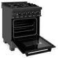 ZLINE 24 in. 2.8 cu. ft. Legacy Dual Fuel Range with Gas Cooktop and Electric Convection Oven in Black Stainless Steel with 4 Brass Burners, Open Box-Good Condition