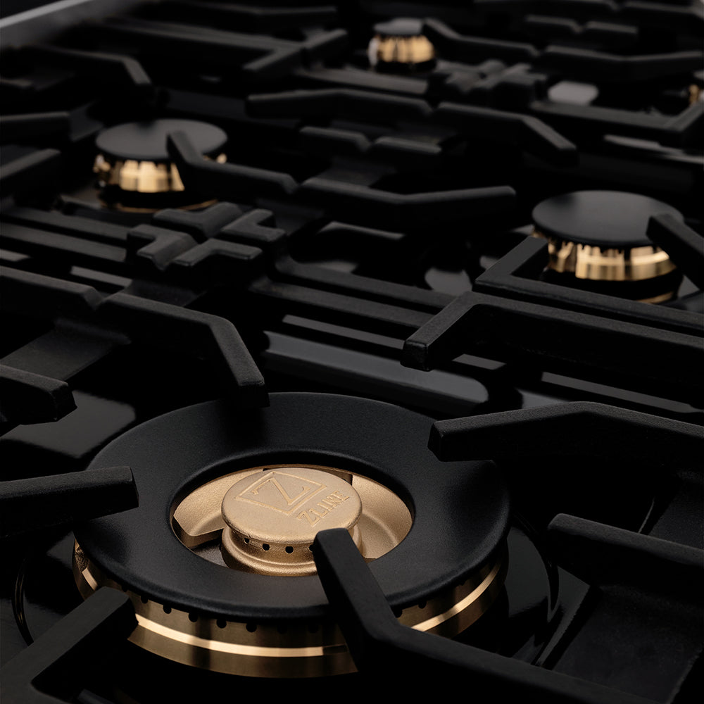 ZLINE 48 in. 6.0 cu. ft. Legacy Dual Fuel Range with Gas Cooktop and 2 Electric Ovens in Black Stainless Steel with 6 Brass Burners, Open Box-Good Condition