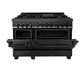 ZLINE 48 in. 6.0 cu. ft. Legacy Dual Fuel Range with Gas Cooktop and 2 Electric Ovens in Black Stainless Steel with 6 Brass Burners, Open Box-Great Condition