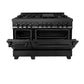 ZLINE 48 in. 6.0 cu. ft. Legacy Dual Fuel Range with Gas Cooktop and 2 Electric Ovens in Black Stainless Steel with 6 Brass Burners, Open Box-Good Condition