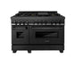 ZLINE 48 in. 6.0 cu. ft. Legacy Dual Fuel Range with Gas Cooktop and 2 Electric Ovens in Black Stainless Steel with 6 Brass Burners, Open Box-Great Condition
