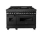 ZLINE 48 in. 6.0 cu. ft. Legacy Dual Fuel Range with Gas Cooktop and 2 Electric Ovens in Black Stainless Steel with 6 Brass Burners (RAB-BR-48)