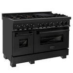ZLINE 48 in. 6.0 cu. ft. Legacy Dual Fuel Range with Gas Cooktop and 2 Electric Ovens in Black Stainless Steel with 6 Brass Burners, Open Box-Good Condition
