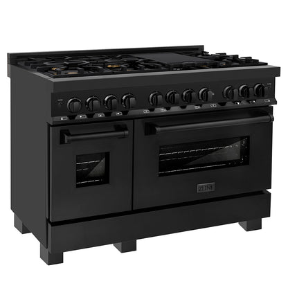 ZLINE 48 in. 6.0 cu. ft. Legacy Dual Fuel Range with Gas Cooktop and 2 Electric Ovens in Black Stainless Steel with 6 Brass Burners, Open Box-Good Condition