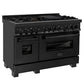 ZLINE 48 in. 6.0 cu. ft. Legacy Dual Fuel Range with Gas Cooktop and 2 Electric Ovens in Black Stainless Steel with 6 Brass Burners, Open Box-Great Condition