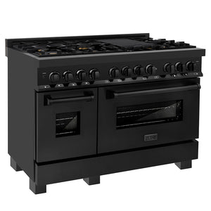 ZLINE 48 in. 6.0 cu. ft. Legacy Dual Fuel Range with Gas Cooktop and 2 Electric Ovens in Black Stainless Steel with 6 Brass Burners (RAB-BR-48) main image.