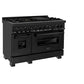 ZLINE 48 in. 6.0 cu. ft. Legacy Dual Fuel Range with Gas Cooktop and 2 Electric Ovens in Black Stainless Steel with 6 Brass Burners (RAB-BR-48)