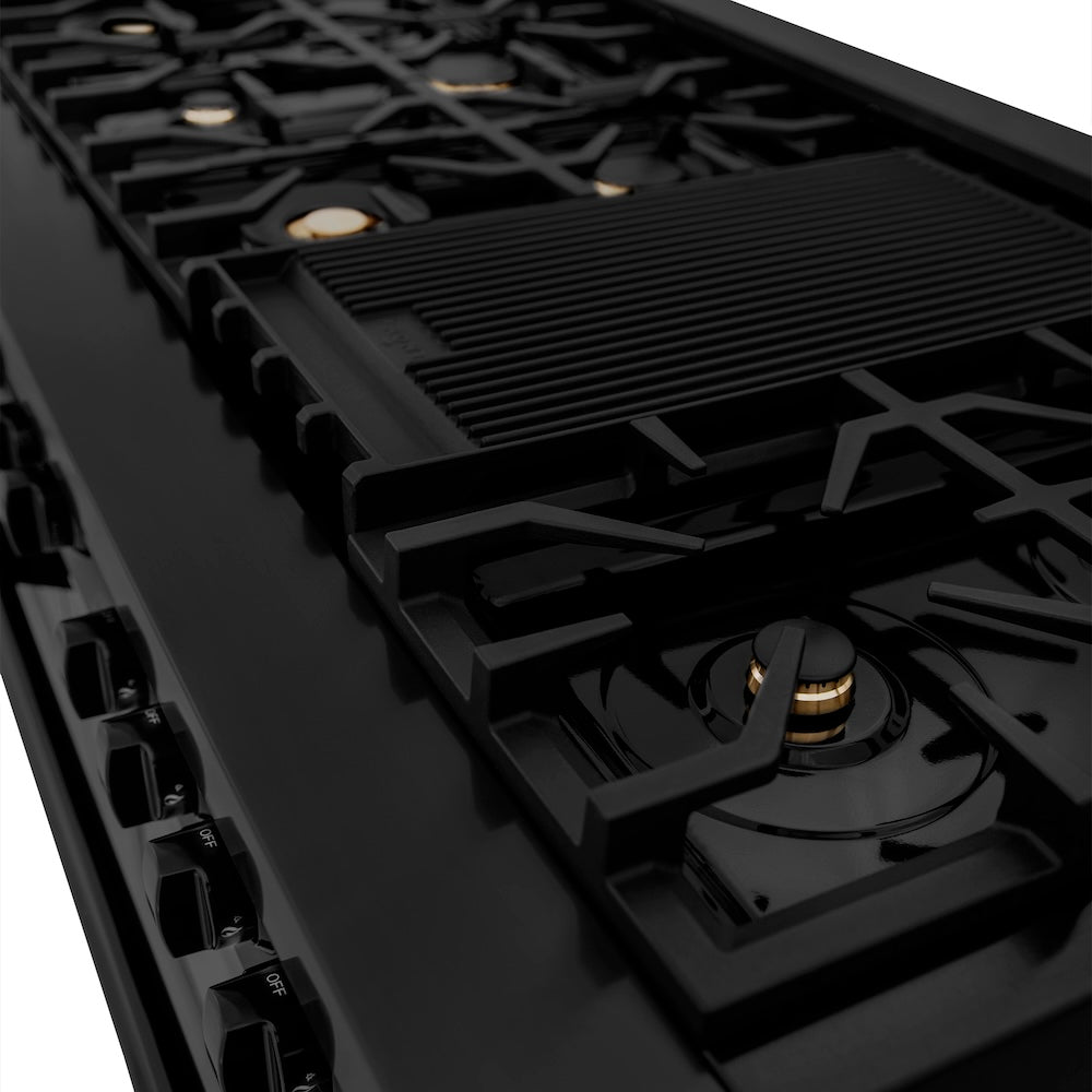ZLINE 60 in. 7.4 cu. ft. Legacy Dual Fuel Range with Gas Cooktop and 2 Electric Convection Ovens in Black Stainless Steel with 8 Brass Burners, Open Box-Good Condition