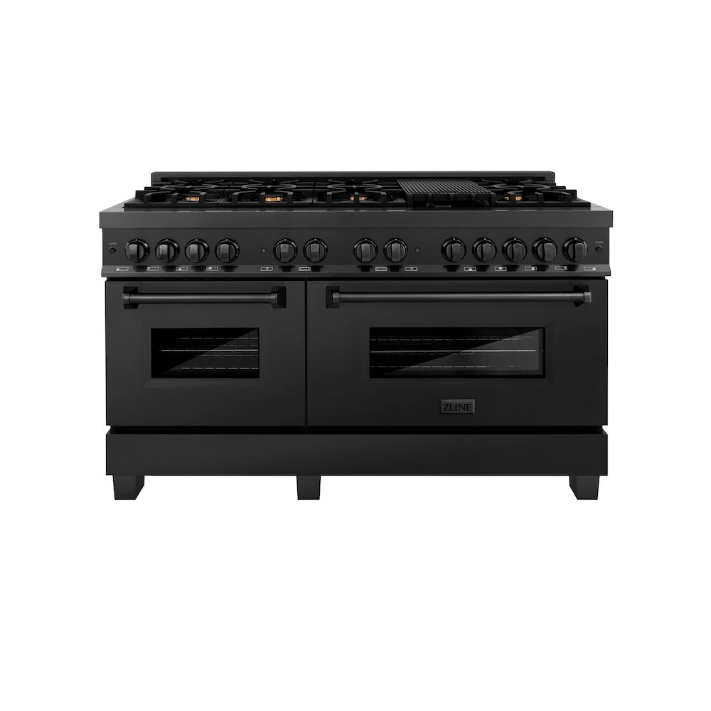 ZLINE 60 in. 7.4 cu. ft. Legacy Dual Fuel Range with Gas Cooktop and 2 Electric Convection Ovens in Black Stainless Steel with 8 Brass Burners, Open Box-Good Condition