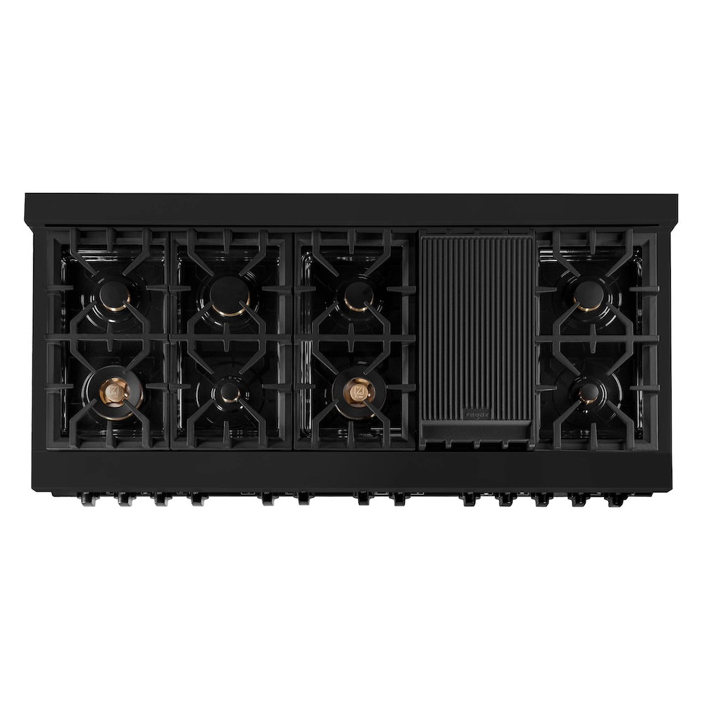 ZLINE 60 in. 7.4 cu. ft. Legacy Dual Fuel Range with Gas Cooktop and 2 Electric Convection Ovens in Black Stainless Steel with 8 Brass Burners, Open Box-Good Condition