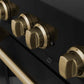 ZLINE Autograph Edition 30 in. 4.0 cu. ft. Legacy Dual Fuel Range with 4 Burner Gas Cooktop and Electric Convection Oven in Black Stainless Steel and Champagne Bronze Accents (RABZ-30-CB) knobs.
