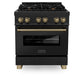 ZLINE Autograph Edition 30 in. Kitchen Package with Black Stainless Steel Dual Fuel Range and Range Hood with Champagne Bronze Accents (2AKP-RABRH30-CB)