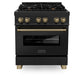 ZLINE Autograph Edition 30 in. 4.0 cu. ft. Legacy Dual Fuel Range with 4 Burner Gas Cooktop and Electric Convection Oven in Black Stainless Steel and Champagne Bronze Accents, Open Box-Great Condition