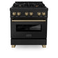 ZLINE Autograph Edition 30 in. 4.0 cu. ft. Legacy Dual Fuel Range with 4 Burner Gas Cooktop and Electric Convection Oven in Black Stainless Steel and Champagne Bronze Accents, Open Box-Good Condition