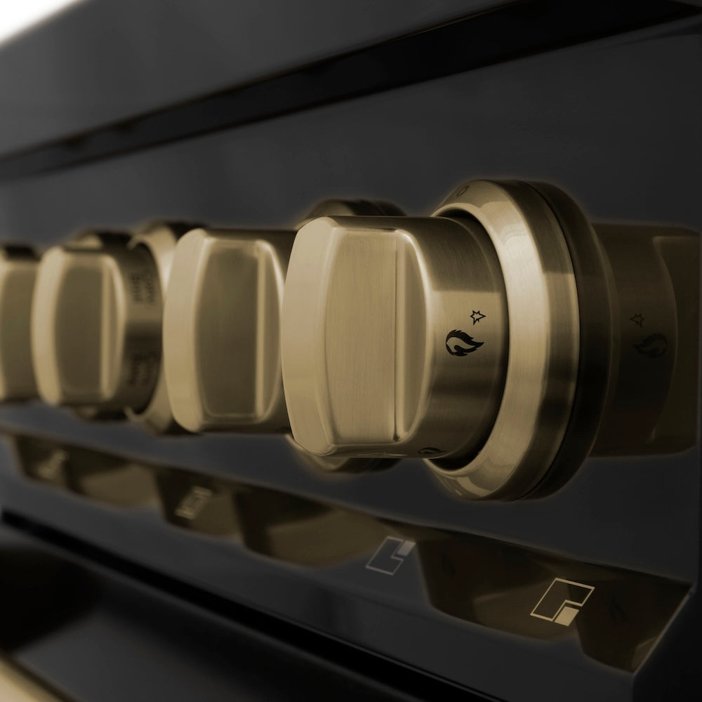 ZLINE Autograph Edition 30 in. Kitchen Package with Black Stainless Steel Dual Fuel Range and Range Hood with Champagne Bronze Accents (2AKP-RABRH30-CB)