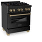 ZLINE Autograph Edition 30 in. 4.0 cu. ft. Legacy Dual Fuel Range with 4 Burner Gas Cooktop and Electric Convection Oven in Black Stainless Steel and Champagne Bronze Accents, Open Box-Good Condition