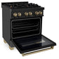 ZLINE Autograph Edition 30 in. 4.0 cu. ft. Legacy Dual Fuel Range with 4 Burner Gas Cooktop and Electric Convection Oven in Black Stainless Steel and Champagne Bronze Accents, Open Box-Great Condition