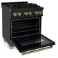 ZLINE Autograph Edition 30 in. 4.0 cu. ft. Legacy Dual Fuel Range with 4 Burner Gas Cooktop and Electric Convection Oven in Black Stainless Steel and Champagne Bronze Accents, Open Box-Good Condition