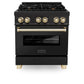 ZLINE Autograph Edition 30 in. 4.0 cu. ft. Legacy Dual Fuel Range with 4 Burner Gas Cooktop and Electric Convection Oven in Black Stainless Steel and Polished Gold Accents, Open Box-Great Condition