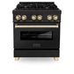 ZLINE Autograph Edition 30 in. 4.0 cu. ft. Legacy Dual Fuel Range with 4 Burner Gas Cooktop and Electric Convection Oven in Black Stainless Steel and Polished Gold Accents, Open Box-Good Condition