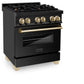 ZLINE Autograph Edition 30 in. 4.0 cu. ft. Legacy Dual Fuel Range with 4 Burner Gas Cooktop and Electric Convection Oven in Black Stainless Steel and Polished Gold Accents, Open Box-Great Condition