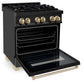 ZLINE Autograph Edition 30 in. 4.0 cu. ft. Legacy Dual Fuel Range with 4 Burner Gas Cooktop and Electric Convection Oven in Black Stainless Steel and Polished Gold Accents, Open Box-Good Condition