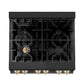 ZLINE Autograph Edition 30 in. 4.0 cu. ft. Legacy Dual Fuel Range with 4 Burner Gas Cooktop and Electric Convection Oven in Black Stainless Steel and Polished Gold Accents (RABZ-30-G) top-down, above cooktop.