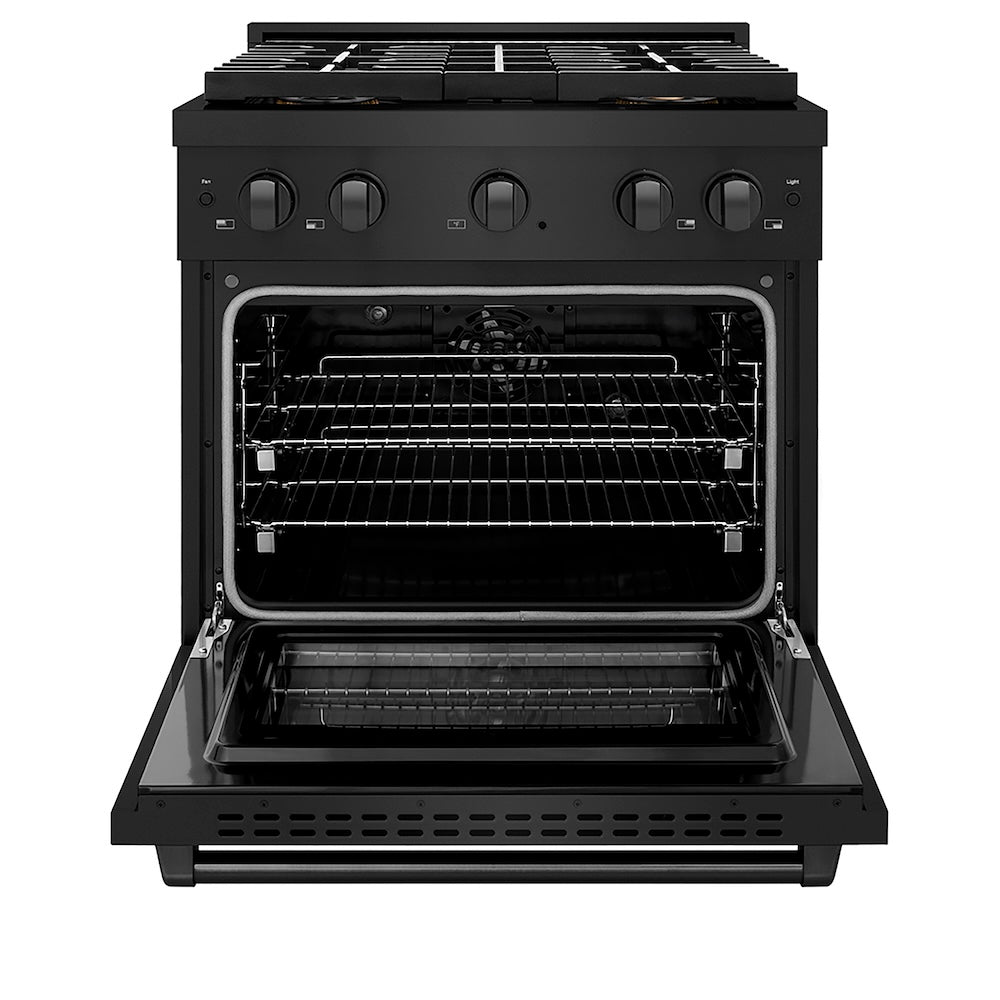 ZLINE 30 in. 4.2 cu. ft. Paramount Dual Fuel Range with 4 Burner DuoPro™ Cooktop and Electric Convection Oven in Black Stainless Steel, Open Box-Good Condition