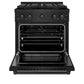 ZLINE 30 in. 4.2 cu. ft. Paramount Dual Fuel Range with 4 Burner DuoPro™ Cooktop and Electric Convection Oven in Black Stainless Steel (PSDRB-30) front, oven open.