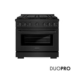 ZLINE 36 in. 5.2 cu. ft. Paramount Dual Fuel Range with 6 Burner DuoPro™ Cooktop and Electric Convection Oven in Black Stainless Steel, Open Box-Good Condition