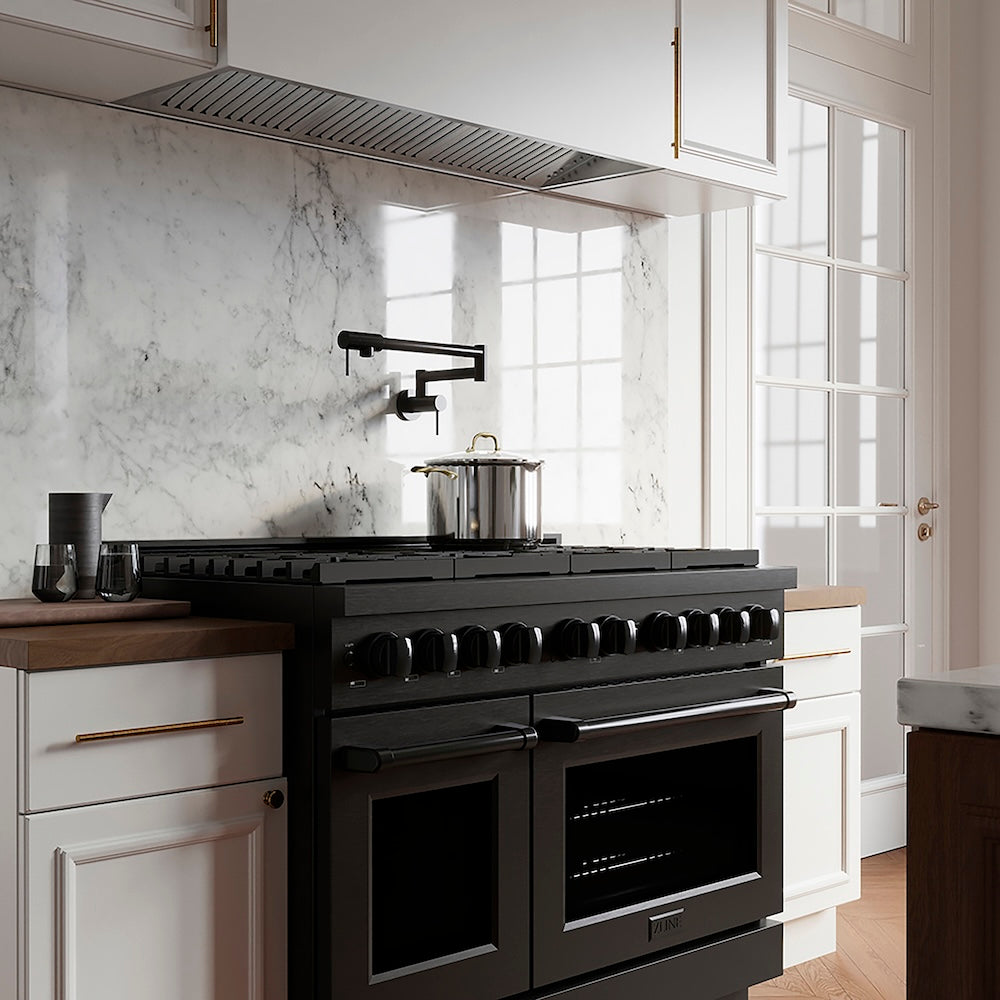 ZLINE 48 in. 6.7 cu. ft. Paramount Dual Fuel Range with 8 Burner DuoPro™ Cooktop and Dual Ovens in Black Stainless Steel (PSDRB-48)