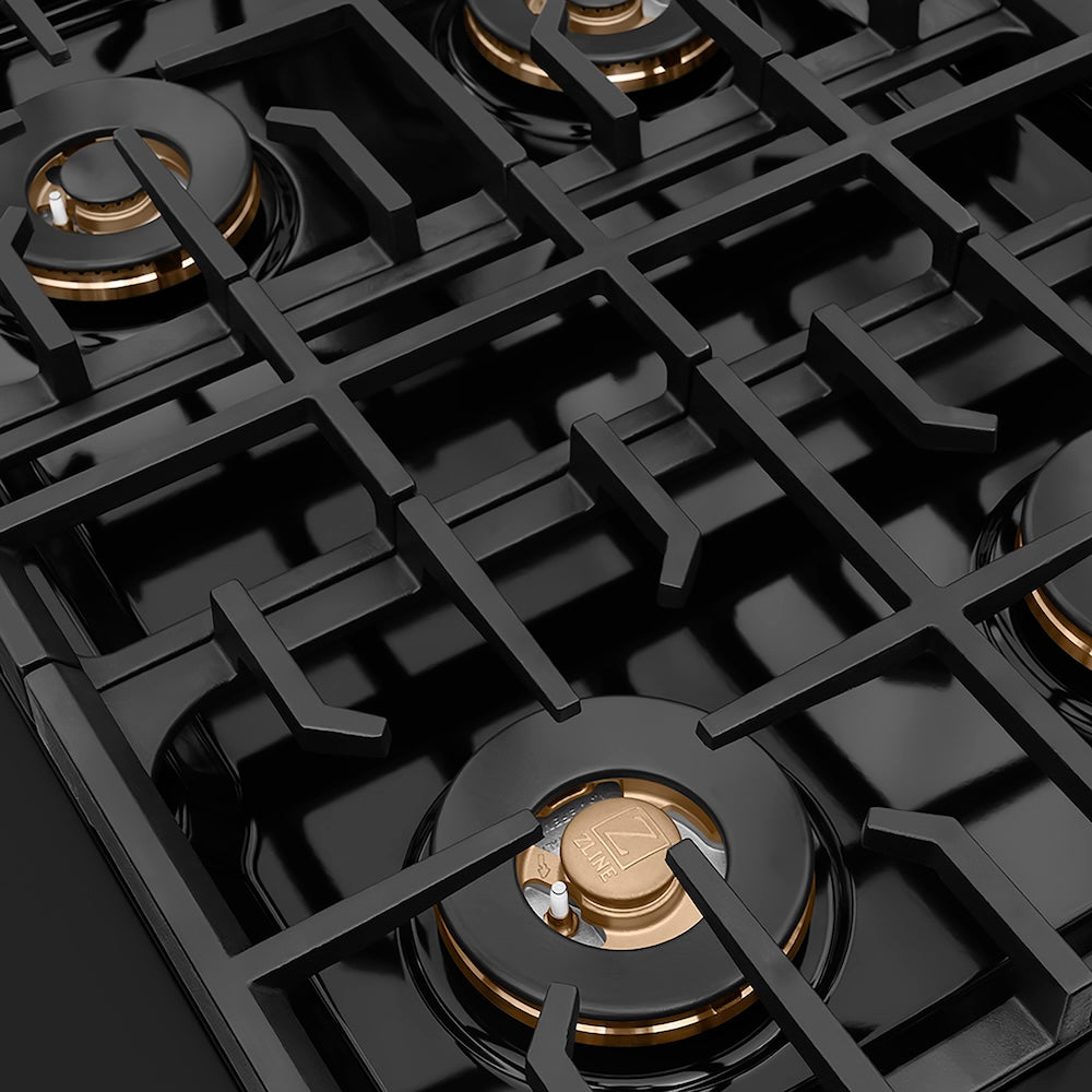 ZLINE Autograph Edition 30 in. 4.2 cu. ft. Paramount Dual Fuel Range with 4 Burner DuoPro™ Cooktop and Electric Convection Oven in Black Stainless Steel and Champagne Bronze Accents, Open Box-Good Condition