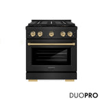 ZLINE Autograph Edition 30 in. 4.2 cu. ft. Paramount Dual Fuel Range with 4 Burner DuoPro™ Cooktop and Electric Convection Oven in Black Stainless Steel and Champagne Bronze Accents, Open Box-Good Condition