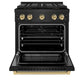 ZLINE Autograph Edition 30 in. 4.2 cu. ft. Paramount Dual Fuel Range with 4 Burner DuoPro™ Cooktop and Electric Convection Oven in Black Stainless Steel and Champagne Bronze Accents, Open Box-Great Condition