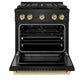 ZLINE Autograph Edition 30 in. 4.2 cu. ft. Paramount Dual Fuel Range with 4 Burner DuoPro™ Cooktop and Electric Convection Oven in Black Stainless Steel and Champagne Bronze Accents, Open Box-Good Condition