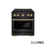 ZLINE Autograph Edition 30 in. 4.2 cu. ft. Paramount Dual Fuel Range with 4 Burner DuoPro™ Cooktop and Electric Convection Oven in Black Stainless Steel and Polished Gold Accents, Open Box-Good Condition