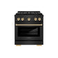 ZLINE Autograph Edition 30 in. 4.2 cu. ft. Paramount Dual Fuel Range with 4 Burner DuoPro™ Cooktop and Electric Convection Oven in Black Stainless Steel and Polished Gold Accents (PSDRBZ-30-G) front.