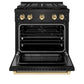 ZLINE Autograph Edition 30 in. 4.2 cu. ft. Paramount Dual Fuel Range with 4 Burner DuoPro™ Cooktop and Electric Convection Oven in Black Stainless Steel and Polished Gold Accents, Open Box-Great Condition