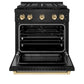 ZLINE Autograph Edition 30 in. 4.2 cu. ft. Paramount Dual Fuel Range with 4 Burner DuoPro™ Cooktop and Electric Convection Oven in Black Stainless Steel and Polished Gold Accents, Open Box-Good Condition