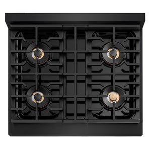 ZLINE Autograph Edition 30 in. 4.2 cu. ft. Paramount Dual Fuel Range with 4 Burner DuoPro™ Cooktop and Electric Convection Oven in Black Stainless Steel and Polished Gold Accents, Open Box-Good Condition